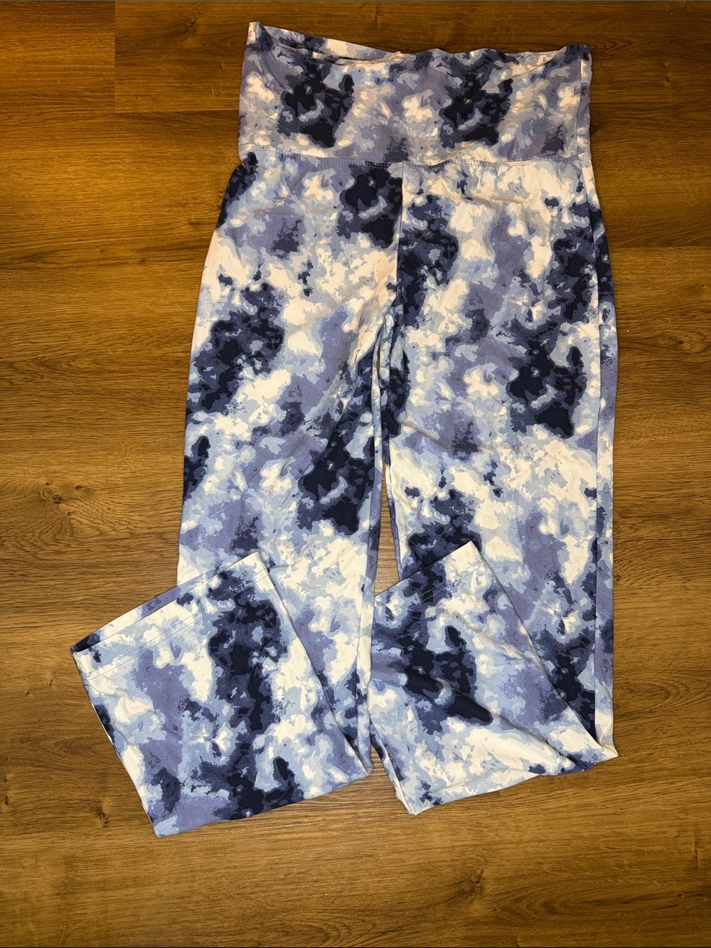 Bobbie Brooks Ladies Activewear Loungewear Blue Marble Yoga Pants Women’s L